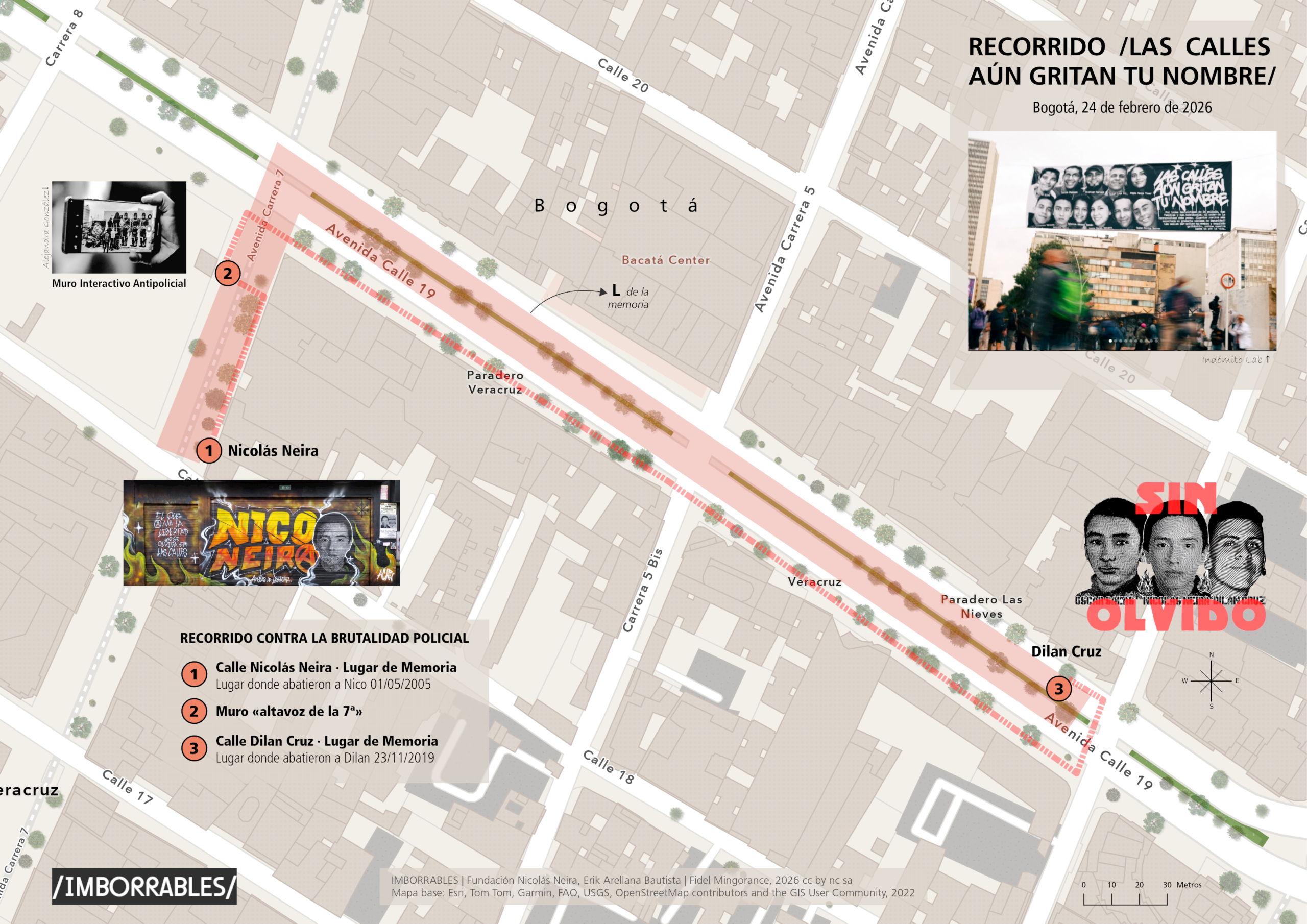 mapa del recorrido Las calles aun gritan tu nombre